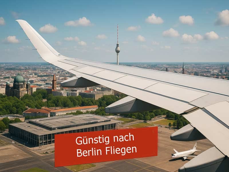 Günstig nach Berlin Fliegen - Landeanflug Flugzeug auf Flughafen BER